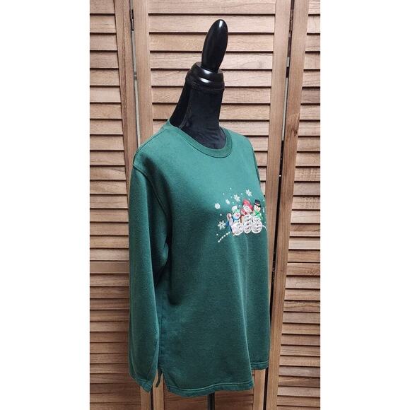 Basic Editions Holiday Snowman Women's Size Large L Ugly Christmas Green Sweater - Picture 2 of 7